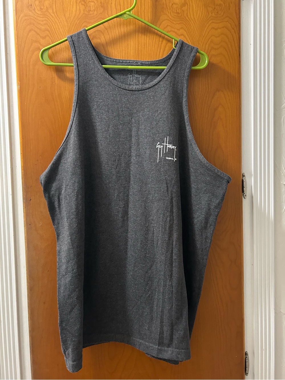 Guy Harvey Gray Tank Tee with Subtle White Logo and Sharks